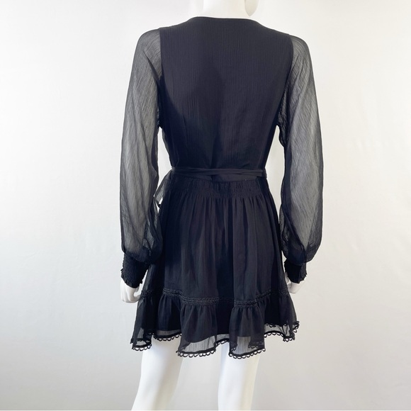 Anthropologie Dress Black Embroidered Wrap Not So Serious Size S Long Sleeve - Picture 10 of 13